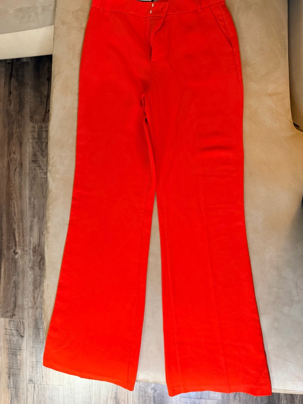 Zara Coral-Red High-Rise Wide Leg Pants